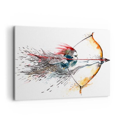 Schilderen op canvas - Mythische krijger met een vurige boog - 100x70 cm