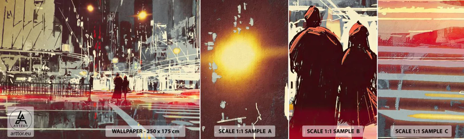 Fotobehang Monster Zelfklevend Deluxe Sticker - Een grote stadsoversteek - Stad, Architectuur, Nachtleven - 100x30 cm