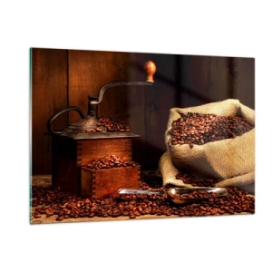 Schilderen op glas - Stilleven met koffiebonen en een molen - 120x80 cm