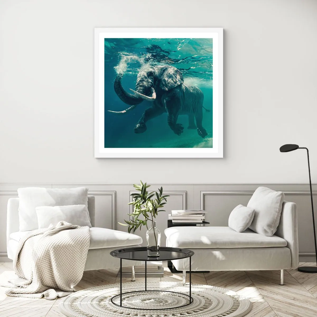 Poster in een witte lijst - Iedereen houdt van zwemmen - 30x30 cm