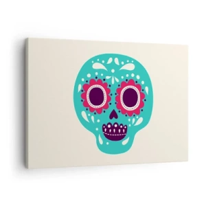 Schilderen op canvas - Een turquoise en paarse suikerschedel geïnspireerd op de Mexicaanse cultuur - 70x50cm - Leven – plezier tot de dood - Moderne wanddecoratie voor woonkamer en slaapkamer ARTTOR