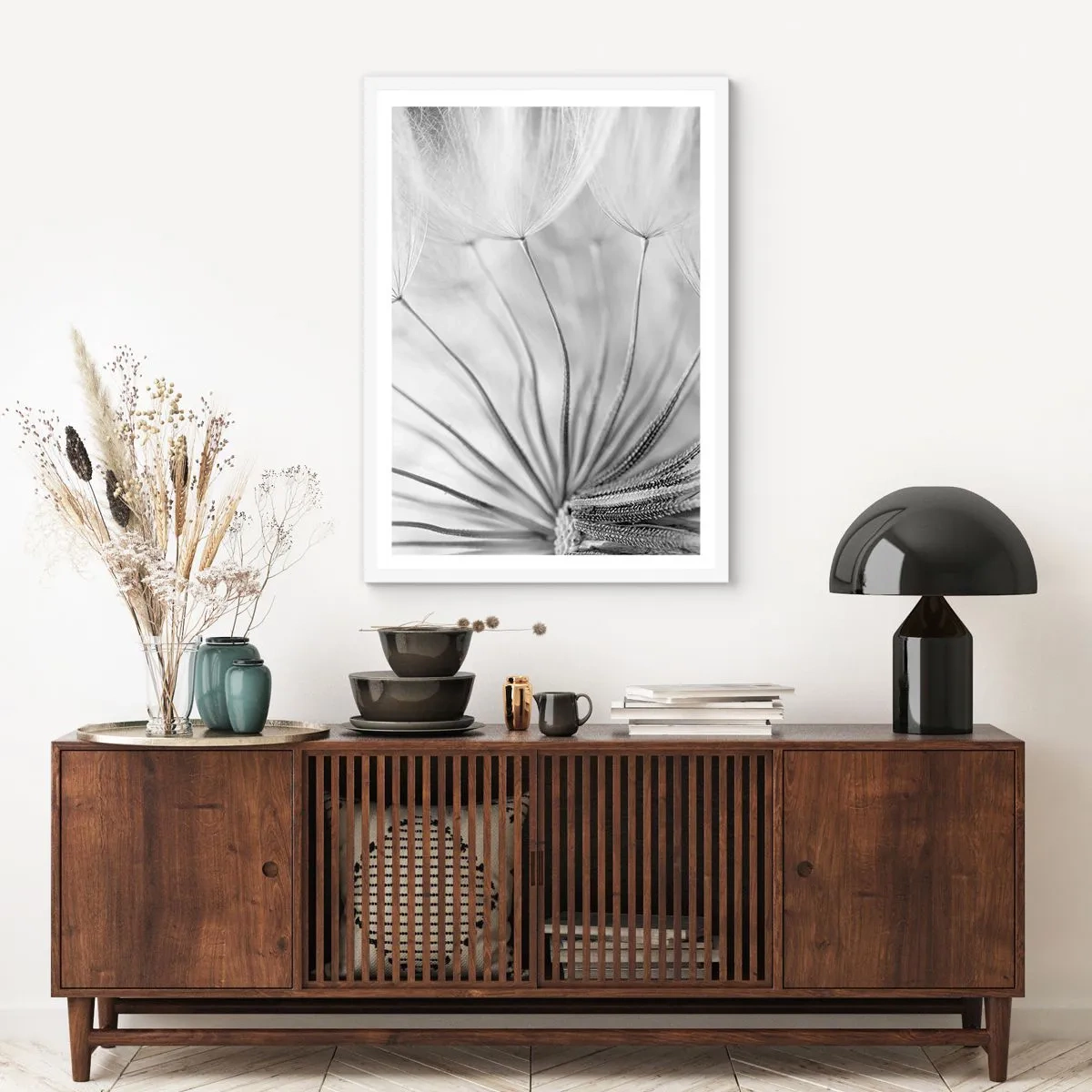 Poster in een witte lijst - Paardebloemen, vliegers - 40x50 cm