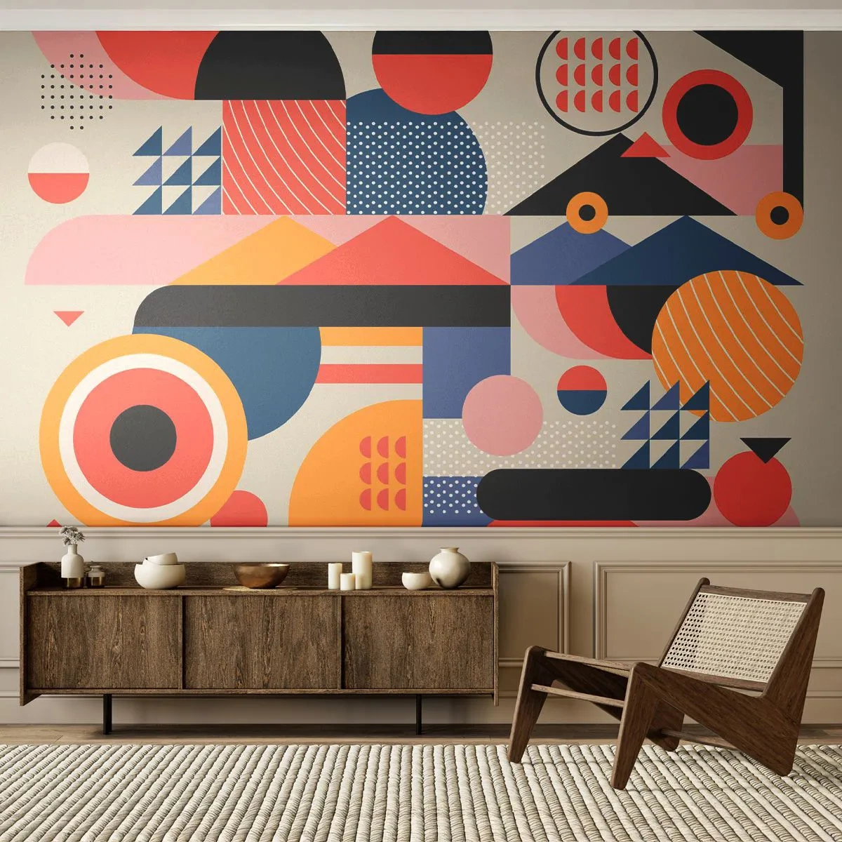 Fotobehang Premium Sand - Compositie: speel rond - Abstractie, Vector, Modern - 200x140 cm
