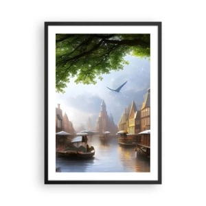 Poster in een zwarte lijst - Schilderachtig uitzicht op het kanaal met historische architectuur - 50x70cm - Hollands stadsbeeld - Moderne wanddecoratie voor woonkamer en slaapkamer ARTTOR