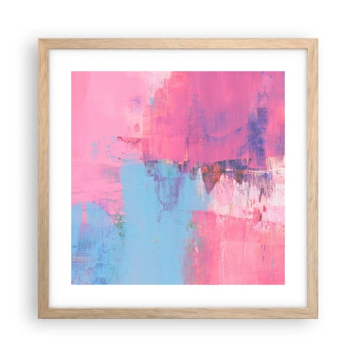 Een poster in een licht eiken lijst - Roze, blauw en een vleugje licht - 40x40 cm