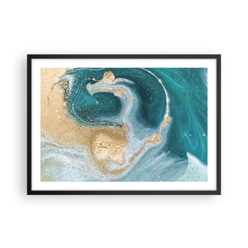 Poster in een zwarte lijst - Een werveling van goud en turkoois - 70x50 cm