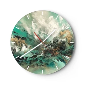 Wandklok - Klok - Dynamische abstractie in groen, wit en goud - 30x30cm - Emerald en zwarte branding - Moderne wanddecoratie voor woonkamer, keuken en slaapkamer ARTTOR