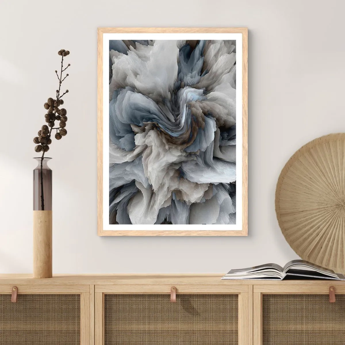 Een poster in een licht eiken lijst - Steen en bloem - 30x40 cm