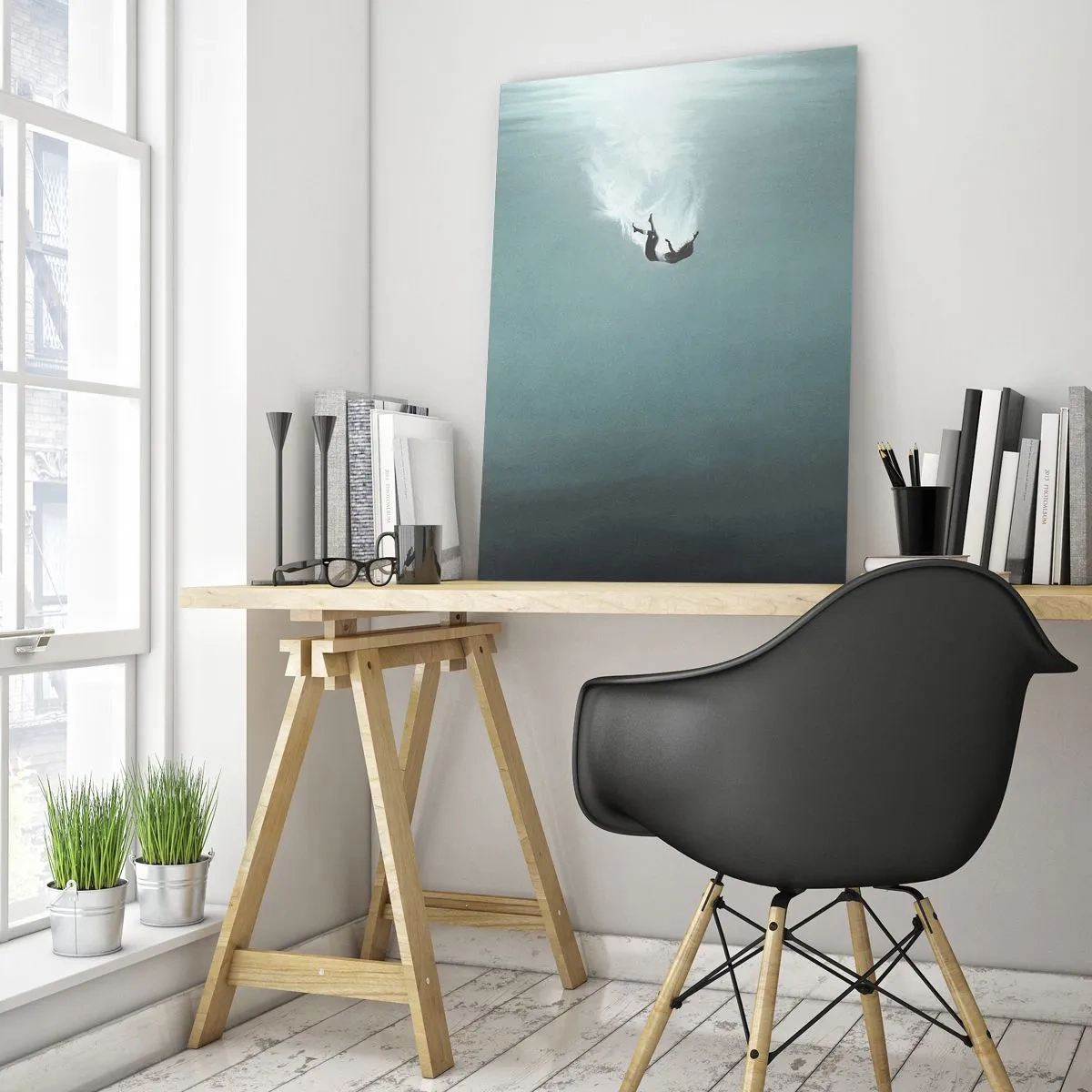 Schilderen op glas - In de armen van de oceaan - 80x120 cm