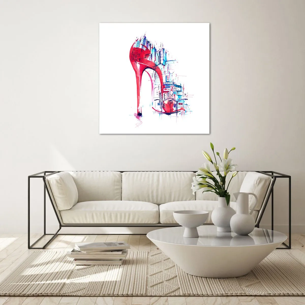 Schilderen op glas - Een elegante vrouw uit de grote stad - 60x60 cm