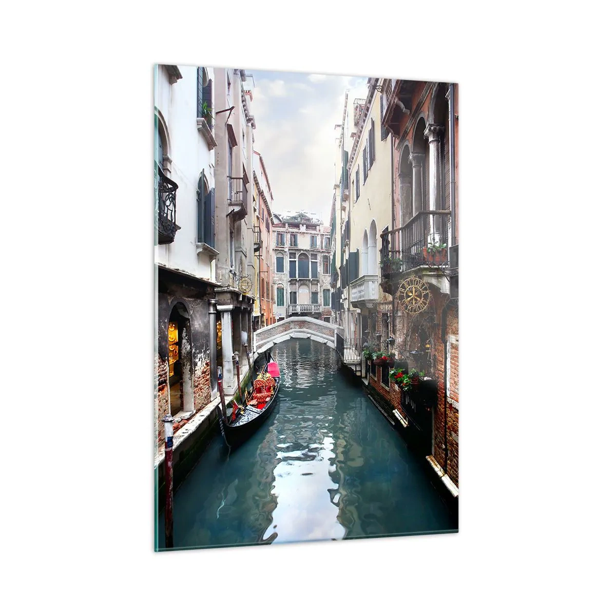 Schilderen op glas - Venetiaans landschap met een gondel en een brug - 50x70 cm
