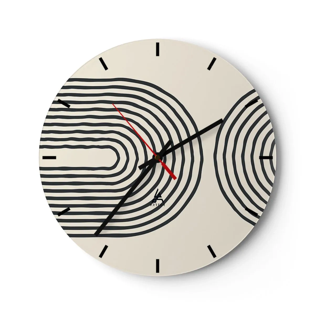 Wandklok - Klok - Geometrische lijnen in de vorm van concentrische golven op een beige achtergrond - 30x30cm - In een ogenblik ... - Moderne wanddecoratie voor woonkamer, keuken en slaapkamer ARTTOR