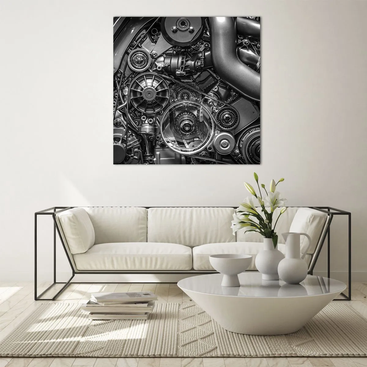 Schilderen op glas - De poëzie van mechanica - 70x70 cm