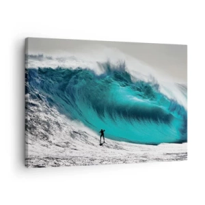 Schilderen op canvas - Surfer voor een enorme golf - 70x50cm - Uitdaging aanvaard - Moderne wanddecoratie voor woonkamer en slaapkamer ARTTOR