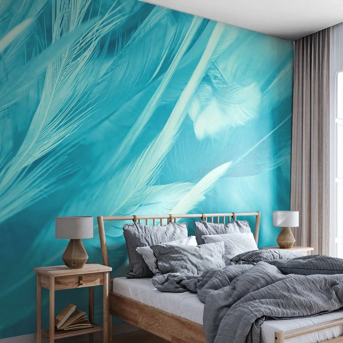 Fotobehang Premium Sand - Verdrinken in pluisjes - Vogelveer, Vogel, Grafisch - 300x210 cm