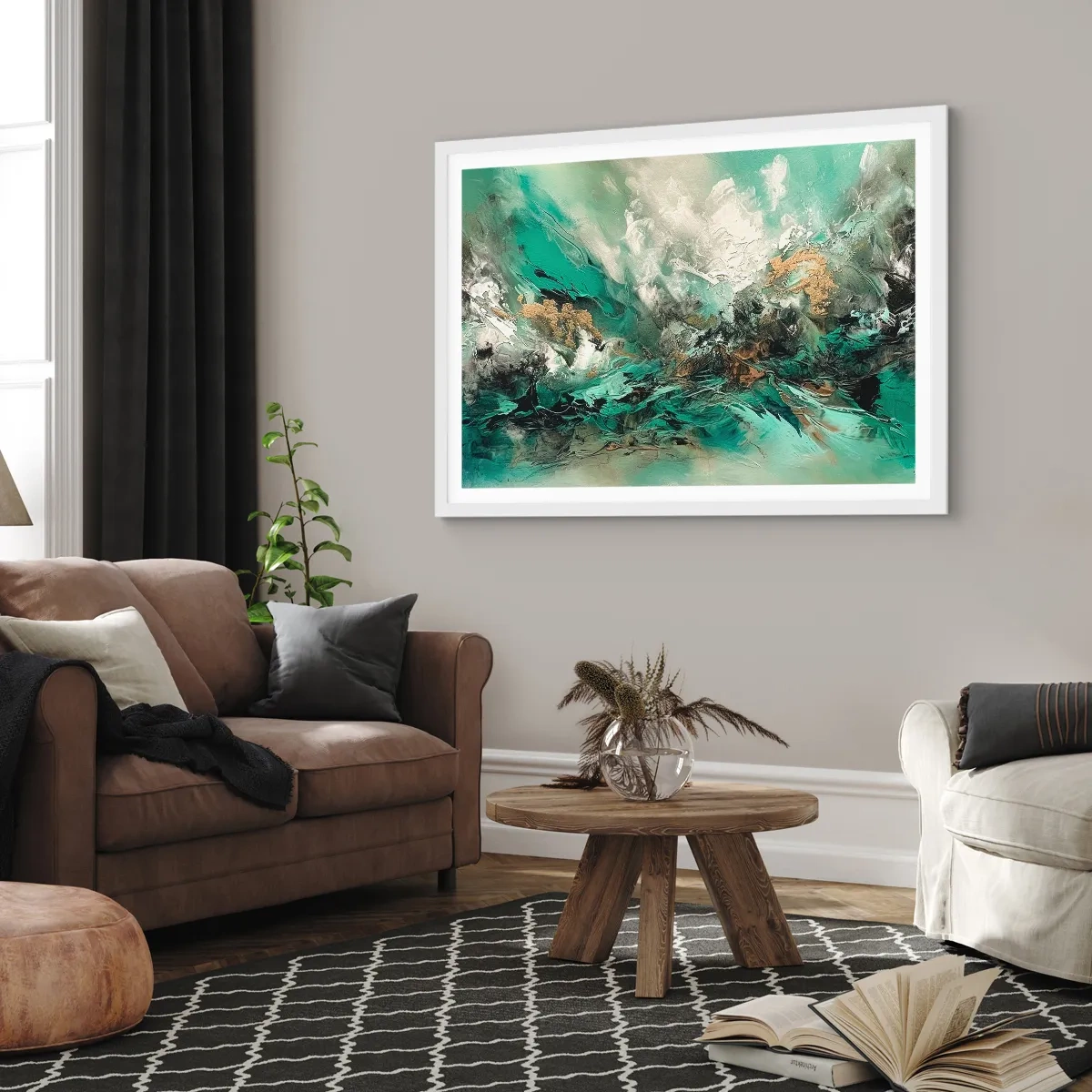 Poster in een witte lijst - Emerald en zwarte branding - 70x50 cm