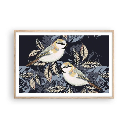 Een poster in een licht eiken lijst - Geel-blauwe triller - 91x61 cm