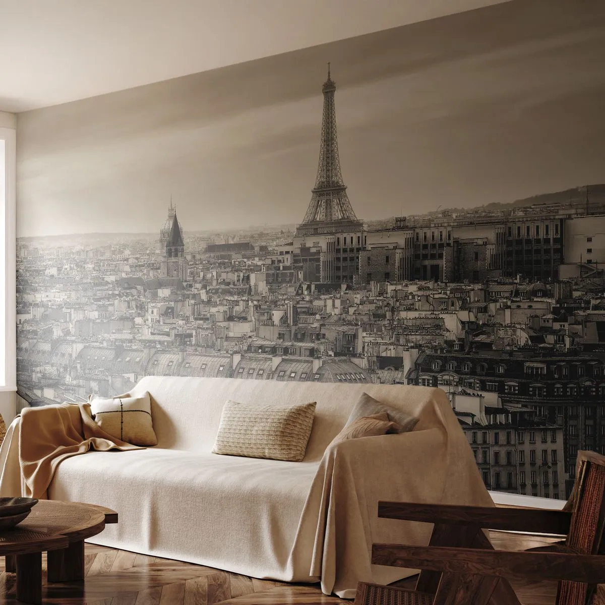 Fotobehang Premium Sand - Over de daken van Parijs - Stad, Parijs, Architectuur - 350x256 cm