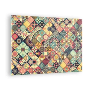 Schilderen op glas - Een kleurrijk patroon geïnspireerd op Marokkaanse tegels met geometrische motieven - 70x50cm - Marokkaanse sfeer - Moderne wanddecoratie voor woonkamer en slaapkamer ARTTOR
