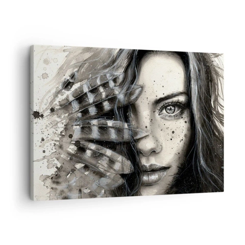 Schilderen op canvas - Artistiek portret van een vrouw met abstracte details - 70x50cm - Wilde schoonheid - Moderne wanddecoratie voor woonkamer en slaapkamer ARTTOR