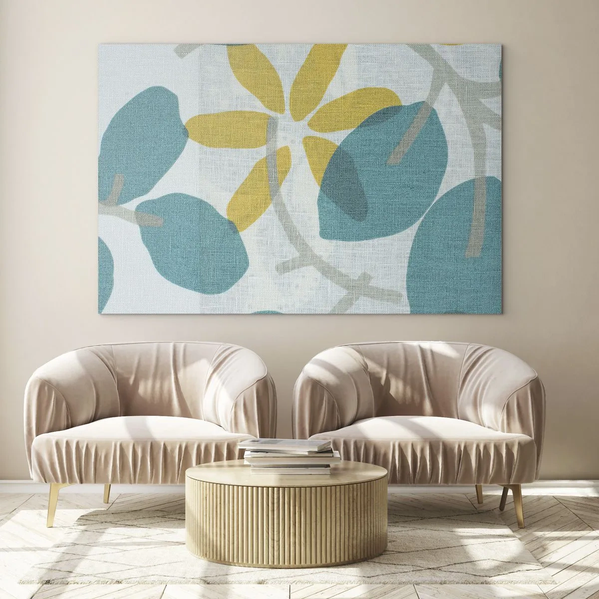 Schilderen op glas - Tussen de azuurblauwe bladeren - 100x70 cm