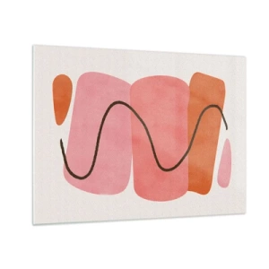 Schilderen op glas - Abstracte vormen in roze en oranje met een zwarte lijn - 70x50cm - zachte beweging van vormen - Moderne wanddecoratie voor woonkamer en slaapkamer ARTTOR