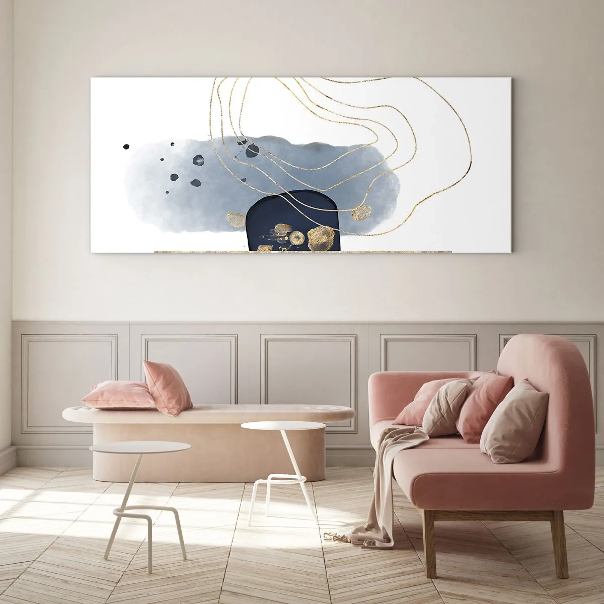 Schilderen op glas - Blauw en goud fantasie - 140x50 cm