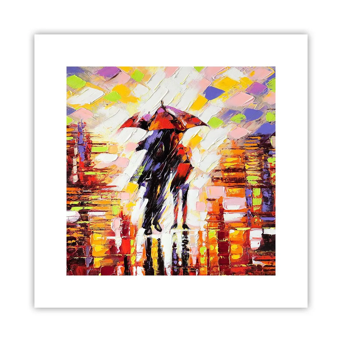 Poster - Samen door de nacht en regen - 30x30 cm