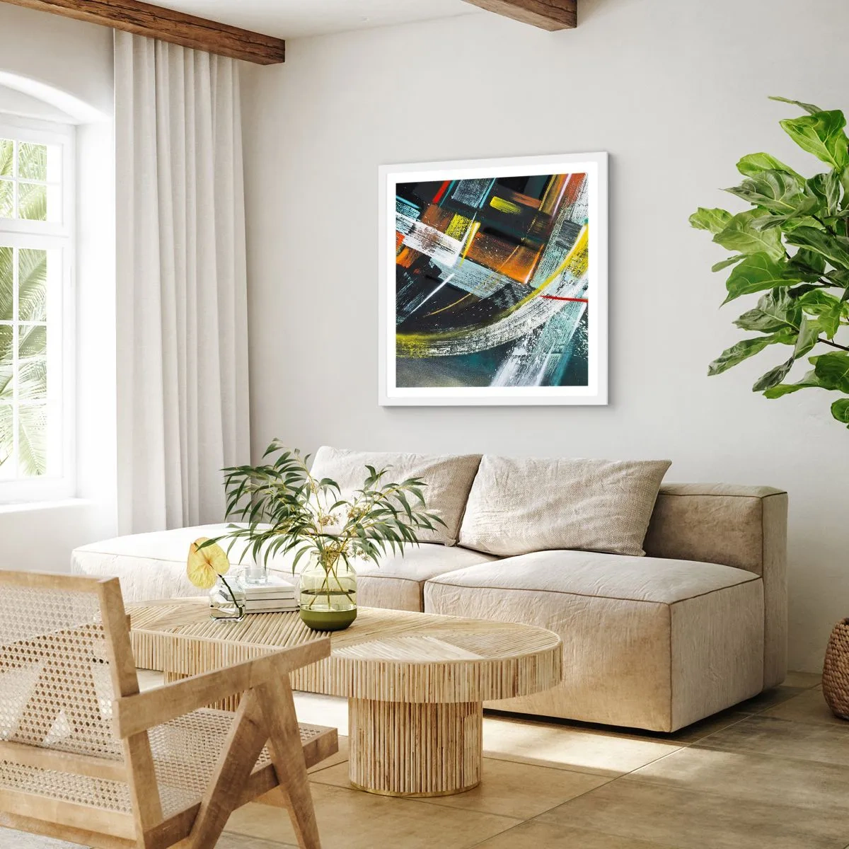 Poster in een witte lijst - De energie van beweging - 60x60 cm