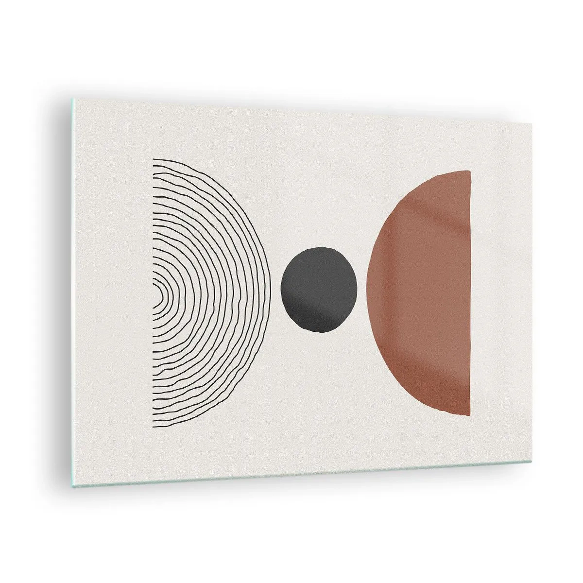 Schilderen op glas - Abstracte geometrische vormen op een lichte achtergrond - 70x50cm - Het middelpunt van de aandacht - Moderne wanddecoratie voor woonkamer en slaapkamer ARTTOR