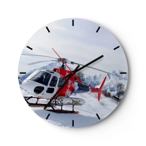 Wandklok - Klok - Een rode helikopter tegen een achtergrond van bergen en sneeuw - 30x30cm - Altijd klaar - Moderne wanddecoratie voor woonkamer, keuken en slaapkamer ARTTOR