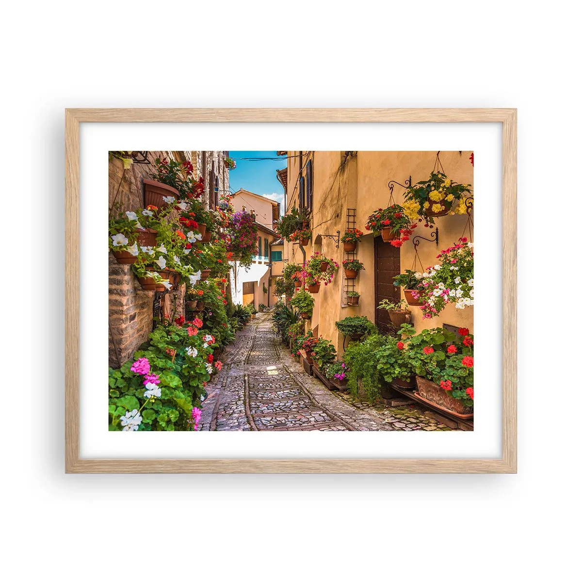 Een poster in een licht eiken lijst - Italiaans zijstraatje - 50x40 cm