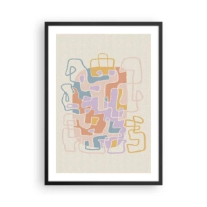 Poster in een zwarte lijst - Kleurrijke abstractie met onregelmatige lijnen op een lichte achtergrond - 50x70cm - Labyrint – een vreugdevol avontuur - Moderne wanddecoratie voor woonkamer en slaapkamer ARTTOR