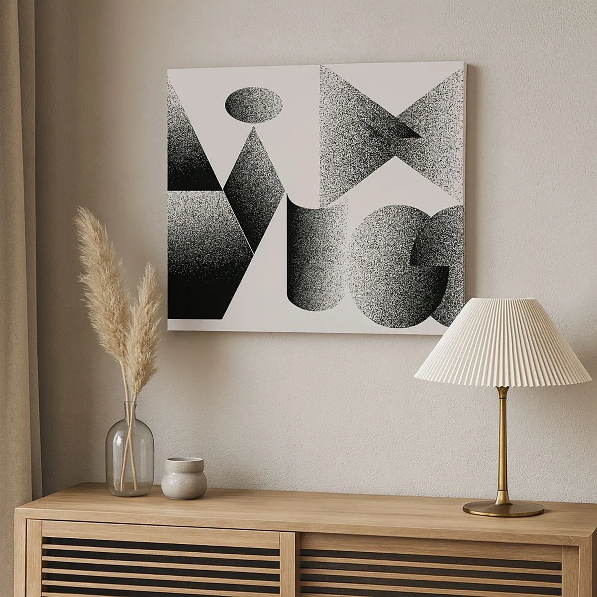 Schilderen op canvas - Geometrie bestaande uit hoeken en ovale vormen - 70x50cm - Hoeken en ovalen - Moderne wanddecoratie voor woonkamer en slaapkamer ARTTOR
