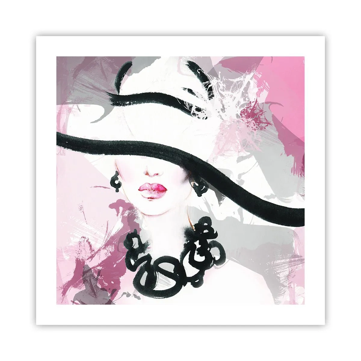 Poster - Portret van een dame in zwart en roze - 50x50 cm