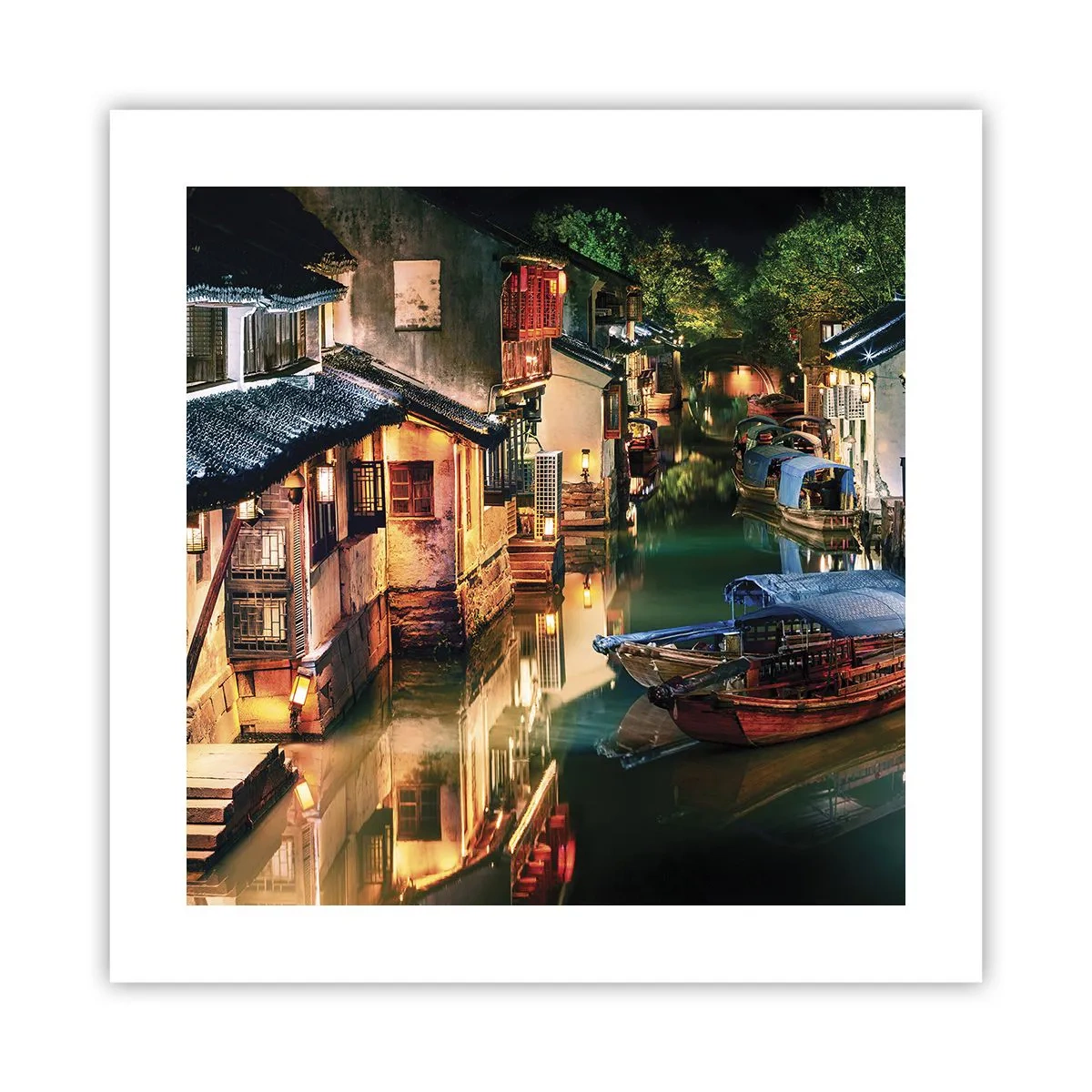 Poster - Een avond op een Chinese straat - 40x40 cm