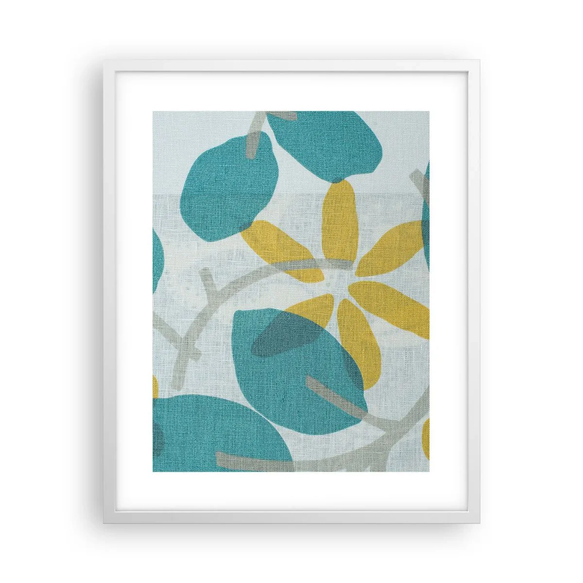 Poster in een witte lijst - Tussen de azuurblauwe bladeren - 40x50 cm