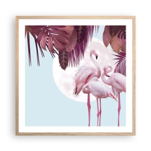 Een poster in een licht eiken lijst - Drie vogel genaden - 60x60 cm