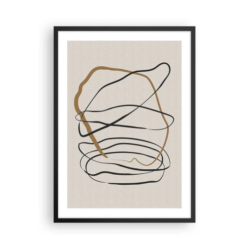 Poster in een zwarte lijst - Minimalistische abstractie met dynamische lijnen - 50x70cm - Compositie – loopdans - Moderne wanddecoratie voor woonkamer en slaapkamer ARTTOR
