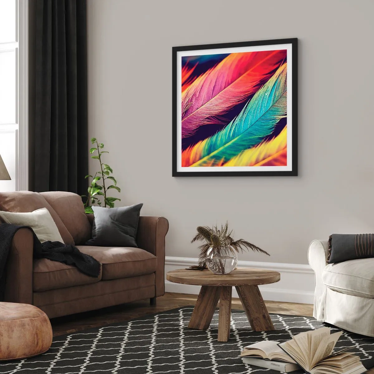 Poster in een zwarte lijst - Gevederde regenboog - 30x30 cm