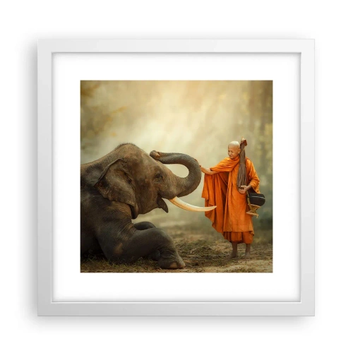 Poster in een witte lijst - Ontmoeting tijdens een reis - 30x30 cm