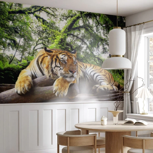 Fotobehang Premium Canvas - Met vriendelijke groet - Tijger, Dieren, Roofdier - 250x175 cm