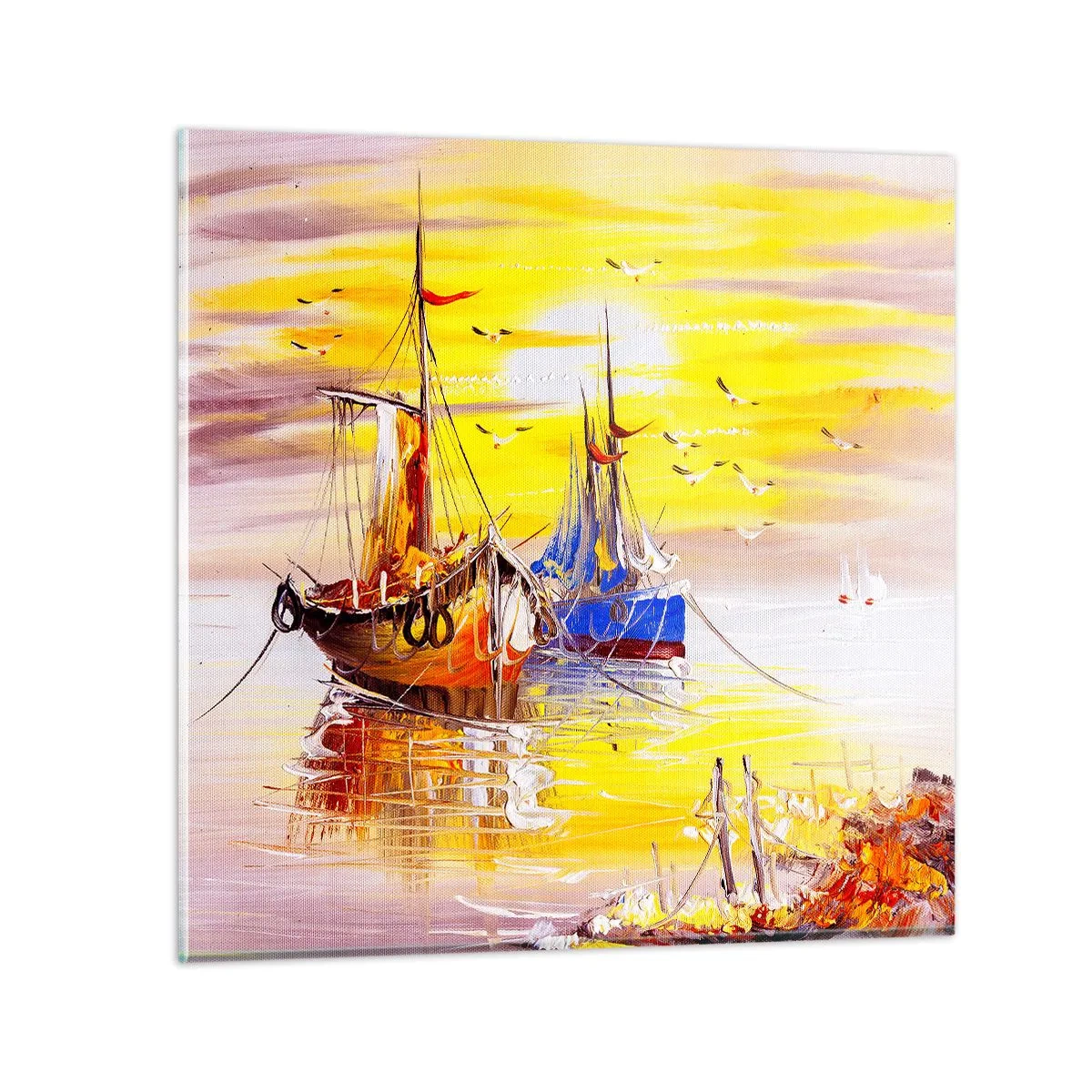 Schilderen op glas - Een welverdiende rust in de haven - 70x70 cm