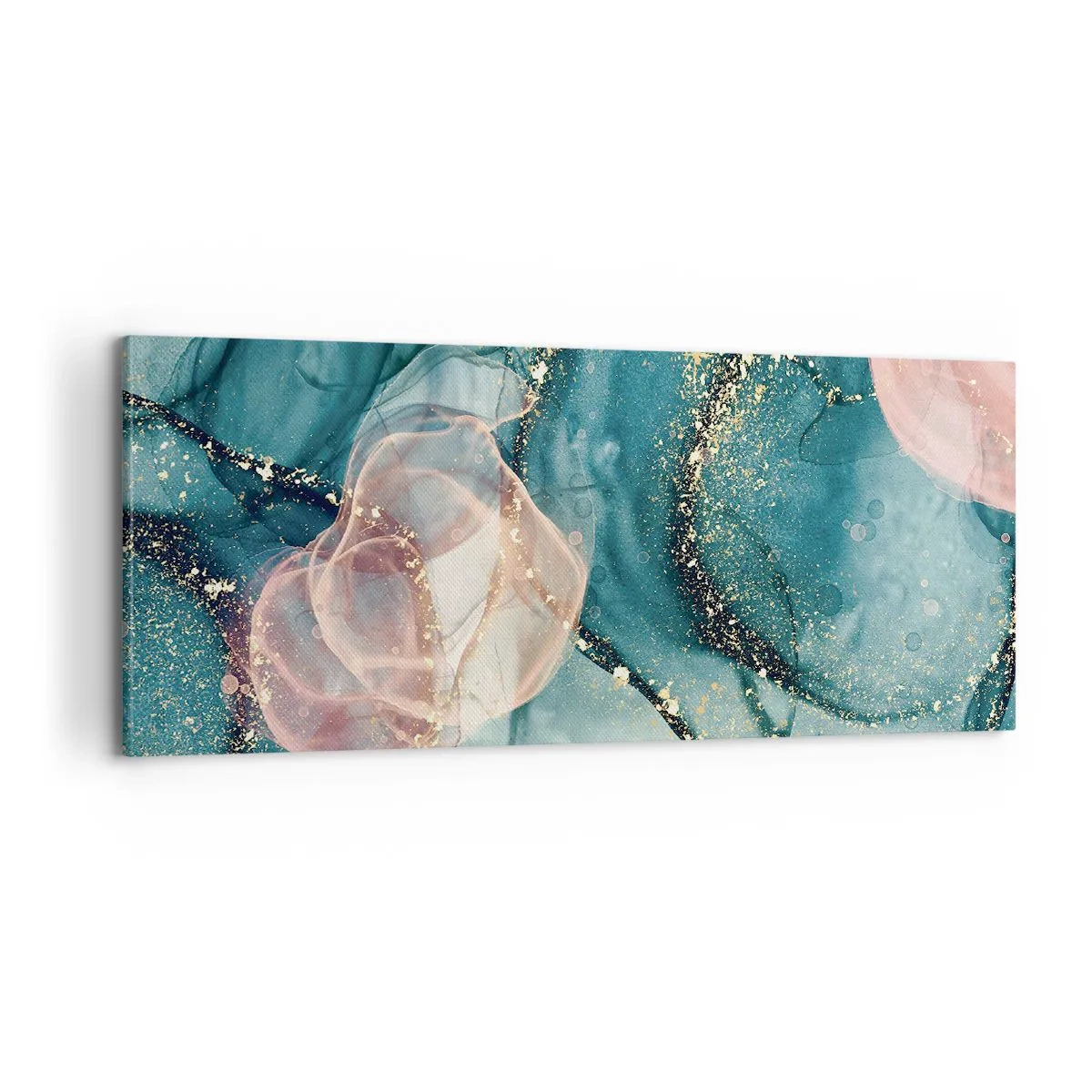 Schilderen op canvas - Zijdeblauw, tule roze - 100x40 cm