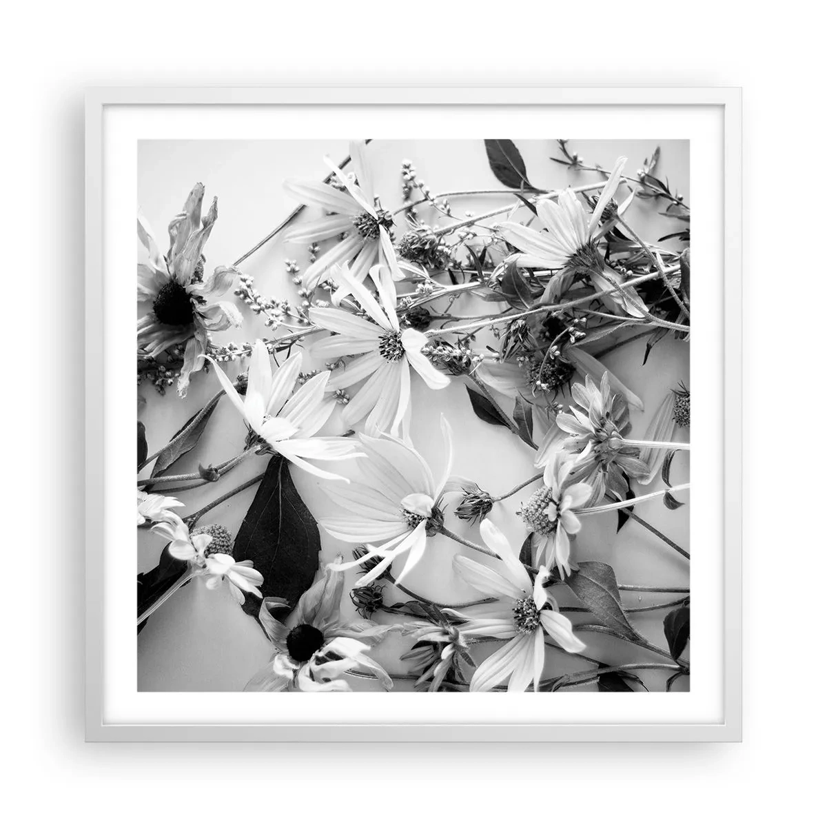 Poster in een witte lijst - Niet-boeket bloemen - 60x60 cm