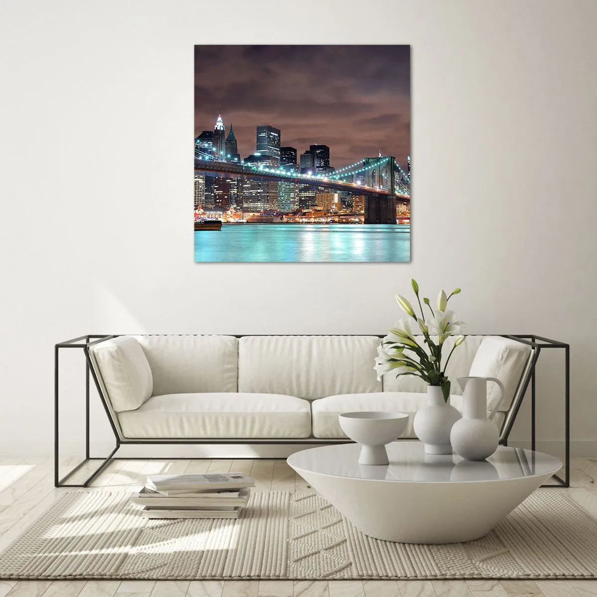 Schilderen op glas - Lichten van een grote stad  - 60x60 cm