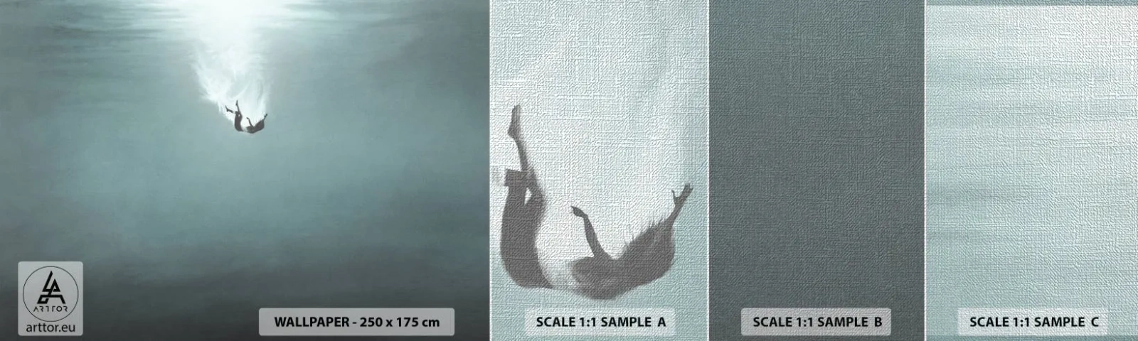 Fotobehang Monster Premium Canvas - In de armen van de oceaan - Water, Minimalisme, Onderwater - 100x30 cm