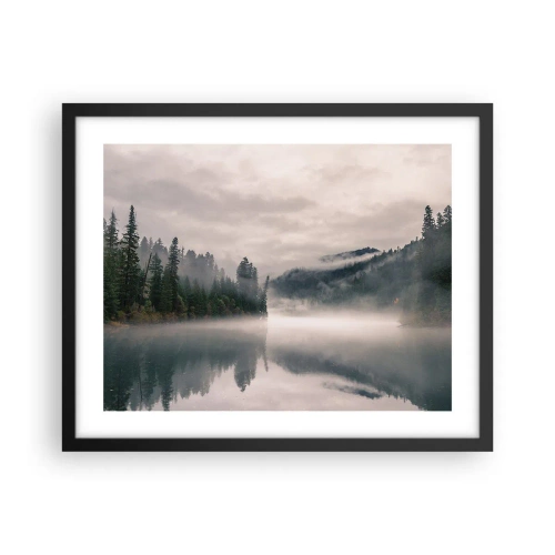 Poster in een zwarte lijst - In reflectie, in de mist - 50x40 cm