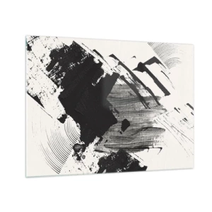 Schilderen op glas - Expressieve abstractie in zwart-wit met dynamische penseelstreken. - 70x50cm - Abstractie – expressie van zwart - Moderne wanddecoratie voor woonkamer en slaapkamer ARTTOR