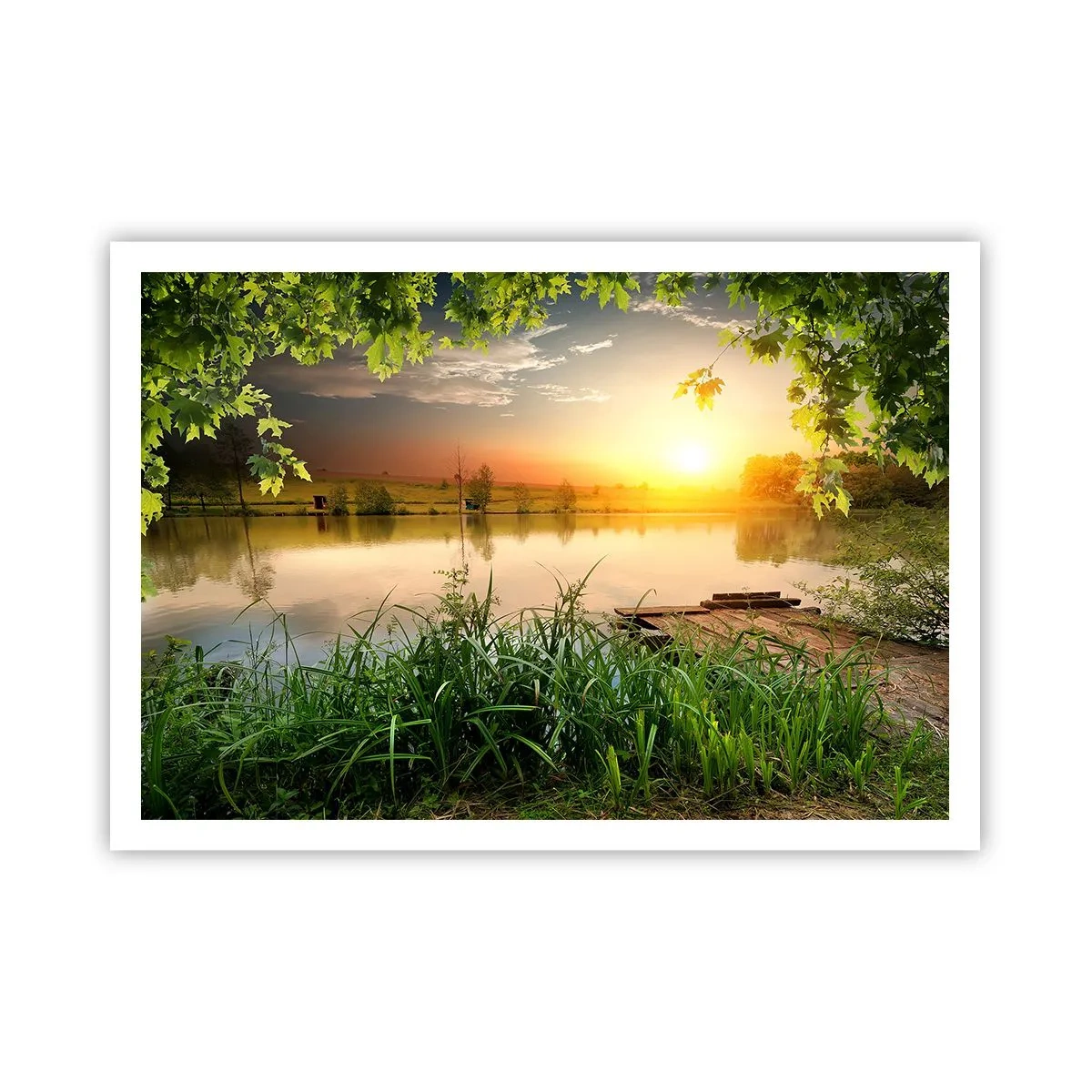 Poster - Landschap in een groen kader - 100x70 cm